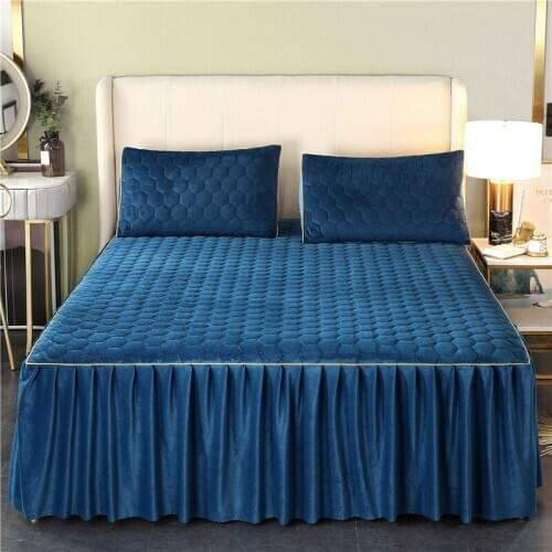 2020 new Thickened warm milk fleece Quilting Bed spread Fitted Sheet Pillowcases 2/3 pcs Luxury Pleated lace Princess bedding
