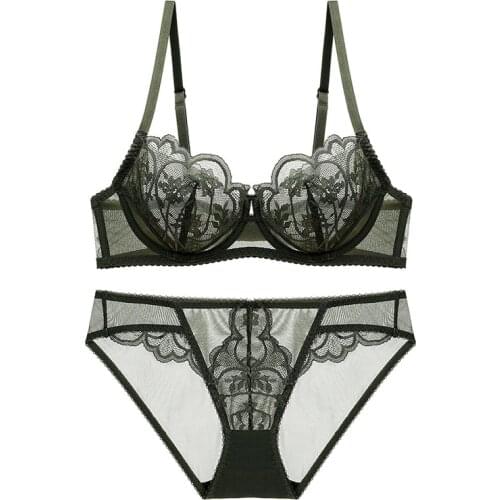 2021 New Lace Ultra Thin Bra Sets Sexy Mesh Transparent Panty Set Underwear Women Plus Size Lingerie A B C D E Cup 95C 95D