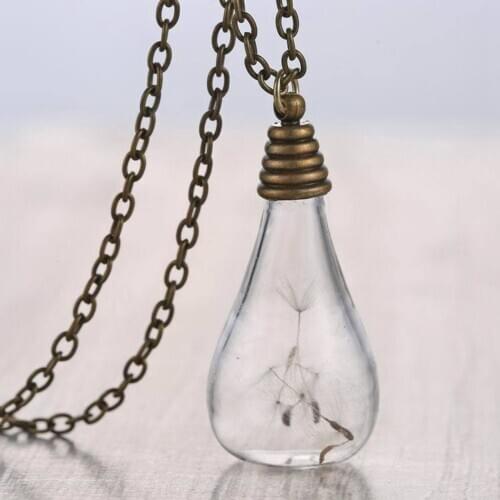 Dandelion Necklace Vintage Bulb Shape Clear Glass Necklace Drop Pendant Necklace Empty Bottle Retro Necklace Jewellery