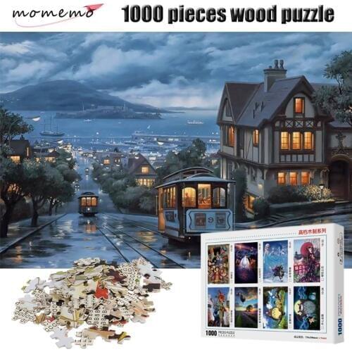 MOMEMO Street Tram 1000 Pieces Puzzle Adult Jigsaw Puzzles Landscape Puzzle 1000 Pieces Assembling Toys for Children Box Packing