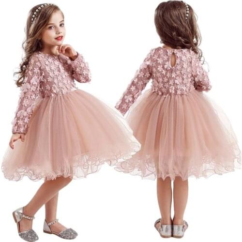 Girls Dress Autumn Winter Flower Dresses Elegant Birthday Gown Long Sleeve Lace Tutu Dresses Winter Childrens Clothing Vestido