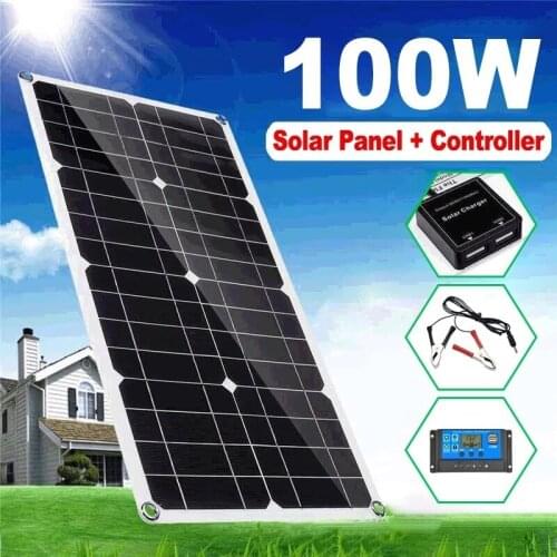 100W Portable Solar Panel Kit 18V/5V Dual USB Power Bank Board External Battery Charging Solar Cell Car Charger with Controller