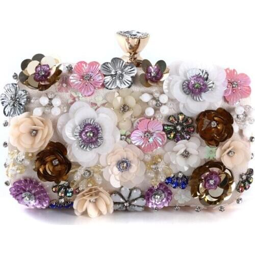 Handmade Luxury Flower Decor Women Evening Clutch Bag Femme Metal Chain Crossbody Bags Party Bride Purse Handbags Clutches purse