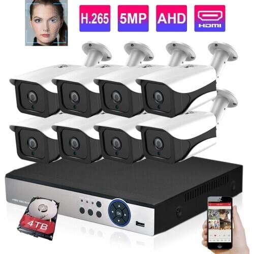 H.265 8CH AHD 5MP Security Camera System Super 5MP AI Face Detection Camera Outdoor Security Video Surveillance 8CH CCTV kit 4T