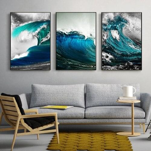 Modern Fashionable Seascape Home Decorative Wall Painting Dark Blue Rolled Up Waves Nordic Photography Customized Canvas Poster