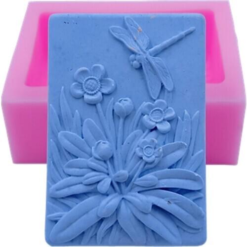 Dragonfly Design Soap Mold Rectangle DIY Flower Silicone Molds for Natural Soap Making