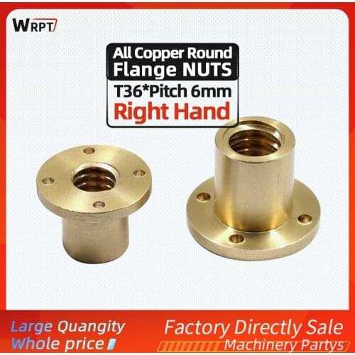 T36-Pitch 6mm Trapezoidal screw screw nut /All copper round flange nut