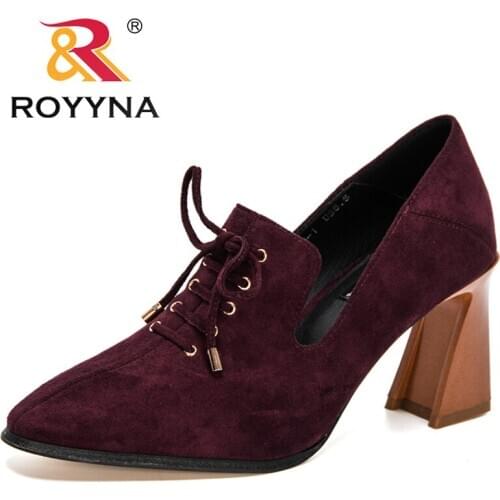 ROYYNA 2021 New Designers Flock Fashion Pumps Women Dress High Heels Boat Shoes Ladies Wedding Shoes Feminimo Zapatos Mujer
