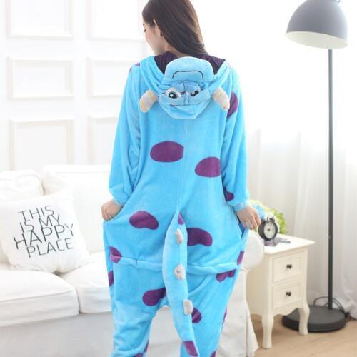 Adults Animal Pajamas Sets Cartoon Sleepwear Cosplay Zipper Women Men Winter Unisex Flannel Monster Pajamas