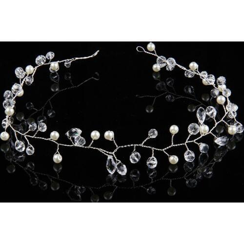 GETNOIVAS White Crystal Rhinestone Headband Tiaras Crown Headpiece Bridal Hair Jewelry Women Wedding Hair Chain Accessories SL