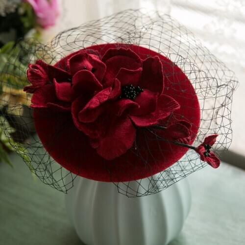 Women Chic Fascinator Hat Cocktail Wedding Party Church Headpiece kentucky Headwear Feather Hair Accessories Wine Red Fascinator