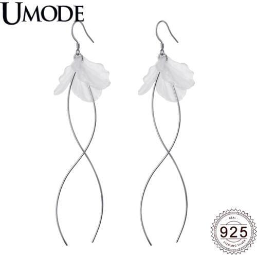 UMODE 925 Sterling Silver Hyperbole Flower Long Tassel Drop Earrings for Women Petals Hook Jewelry Boucle D'oreille ALE0609