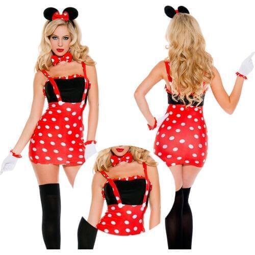 Deguisement Halloween Animal Costumes Nifty Femme Red Point Masquerade Mask Mini Dress Spaghetti Strap Outfits 4PCS Set T1443