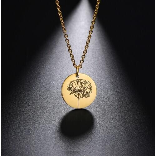 Sipuris Stainless Steel Birth Month Flower Necklace Delicate Birth Flowers Necklace Peony Rose Holly Necklace Women Jewelry