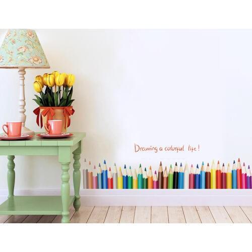 1 PCS Big Colorful Pencil Skirting Wall Sticker For Kids Room Kindergarten Green Decals Art Home Decoration 50*70CM