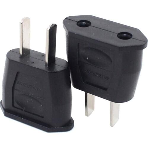 2Pcs Universal Travel Plug 6A, European Inlet to US 2-falt pins Outlet Adapter, CE Certificated Electrical AC Power Plug