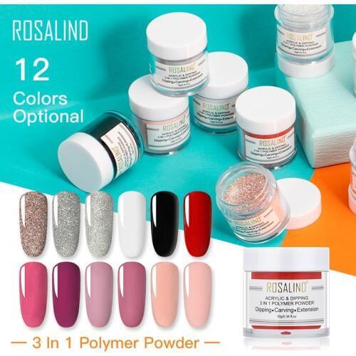 ROSALIND 3 In 1 Acrylic Powder Nail Extension Dipping Powder Builder Poly NailsGel For Nail Art Carving Decoration For Manicured