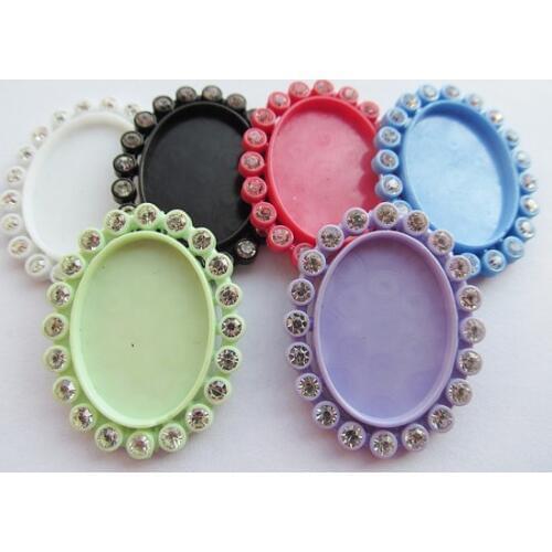 50pcs White Rhinestone Multicolor Flatback Oval Resin Pendant Charm Finding,Base Setting Tray Bezel,fit 18mmx25mm Cabochon Cameo