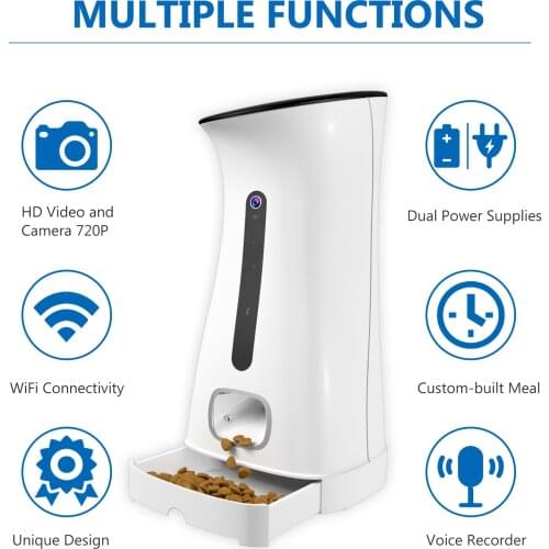 7.5L WiFi Automatic Pet Feeder Smart Dog Cat Food Dispenser with 720P Camera Voice Recorder Programmable Timer Feeding Food Bowl