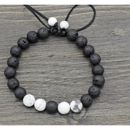 8mm tj4 adjusted Charm nature bead white Howlite black volcanic lava stone Bracelet women men gift Buddha Yoga