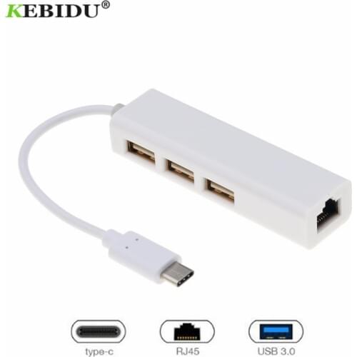 KEBIDU USB C to Ethernet Adapter with Type C USB 3.1 HUB 3 Ports RJ45 Network Card Lan Adapter for Macbook USB-C Type