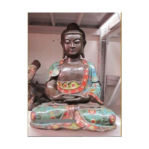 Bi001932 19"China Tibet 100% Pure Bronze Cloisonne Amitabha qualities God Buddha Statue