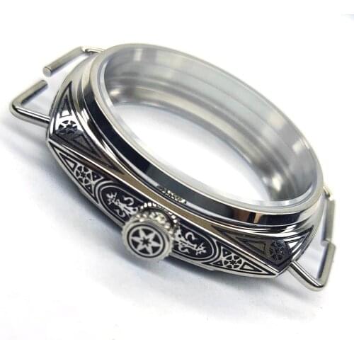 Vintage style engrave design 45mm Watch Case 316l stainsteel fit ETA 6487 6498 movement