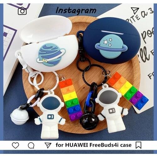 Cartoon Astronaut Case for HUAWEI FreeBuds 4i Wireless Bluetooth Headset Earbuds Cover with Keyring