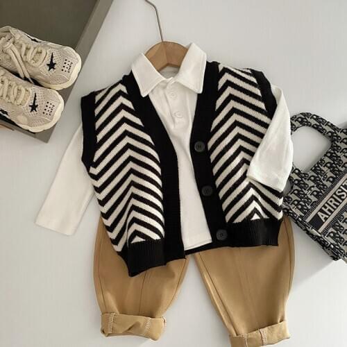 Childrens Vest 2021 Autumn and Winter Fashion Woolen Vest Boys Korean Style Baby Waistcoat Wave Pattern Waistcoat Vest Top 2-7Y