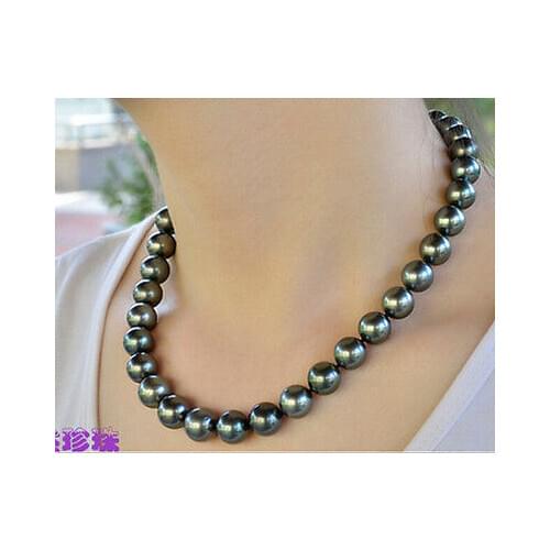 HOT## Wholesale PERFECT REAL AAA+ 11-12 MM SOUTH SEA TAHITIAN BLACK PEARL NECKLACE 18"14K