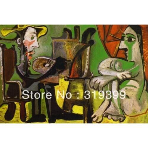 Oil Painting Reproduction on Linen canvas,painter-and-his-model-1963 by pable picasso,Museam Quality,Free fast shipping,HANDMADE