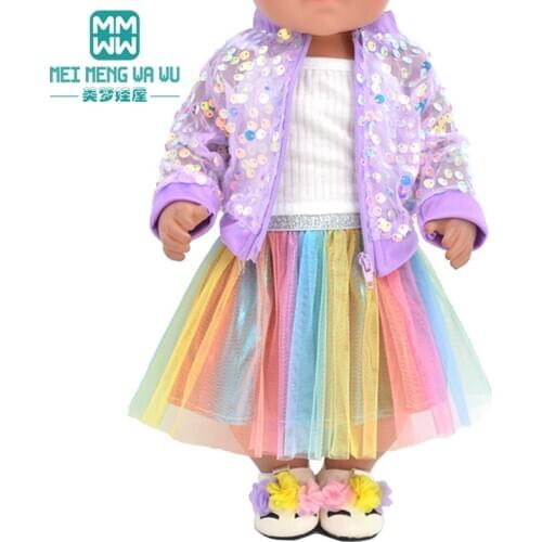 Doll Clothes for 43cm new born doll and American doll fashionable Sequined jacket, ballet skirt Christmas gifts for girls