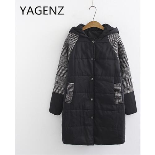 Large size Women Winter Cotton Hooded Jacket Coat Fashion Loose Warm Plaid Medium long Outerwear Casual Female Basic Jacket 4XL