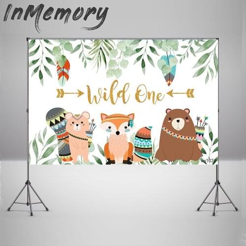 Woodland Photo Background Custom Green Leaves Animals Baby Kids Birthday Party Backdrop Wild One Photocall Photozone
