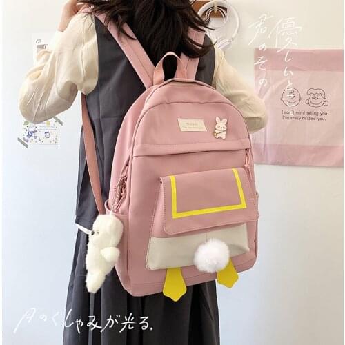 2021 New Anime Duck Women Backpack Kawaii 3D Duck Butt Cartoon Fashion Nylon School Bag Plush Hairball Teen Girls Casual Bookbag
