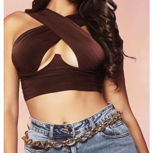 2021 Spring And Summer New Sexy Cross Neck Backless Vest Tank Tops For Women Female Clubwear Partywear Feme Crop Tops