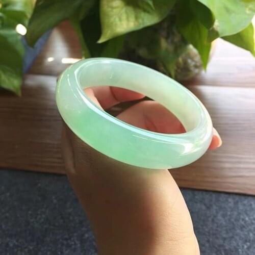 Send Certificate Natural Myanmar Jade A-Class Carved 54mm-62mm Ice Light Green Bracelet Exquisite Bracelet