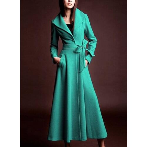 Lapel coat fried Street fashionable tweed coat lake green waistband medium length 2021 winter