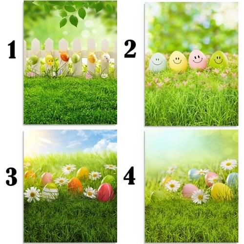 Easter Eggs Backdrop Spring Garden Flowers Photography Background Green Lawn Children Photo Props Studio Booth Background