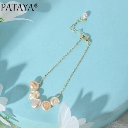 PATAYA New Pink Natural Pearl Women Bracelets 585 Rose Gold Love Fashion Jewelry Romantic Wedding Irregular Engagement Bracelet