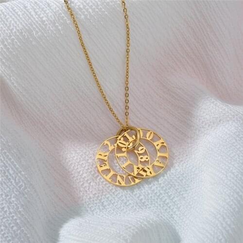 Personalized Customized Double Circle Name Stainless Steel Necklaces For Family Lover Nameplate Necklaces Fashion Jewelry Gifts