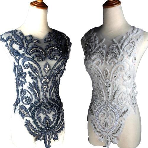 La Belleza beautiful large piece handmade pearls crystal Rhinestone patch wedding dress applique accessories