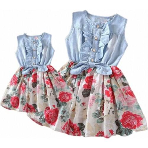 Girl Ruffles Sleeveless Floral Dress Elegant Flower Outfit Family Matching Clothes Women Kids Summer Mother and Daughter Dresses
