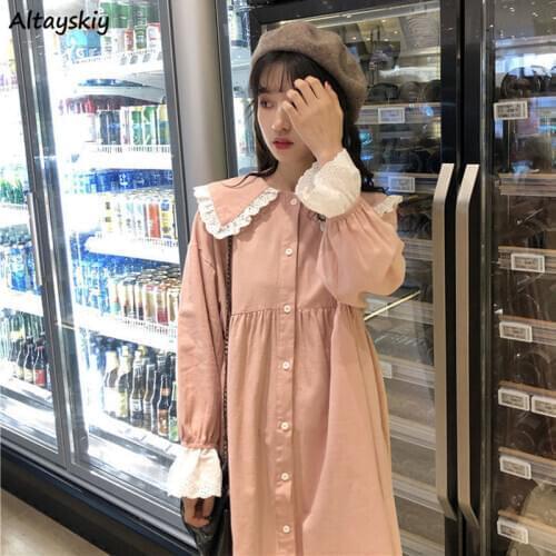 Dresses Women Trendy Korean Style Casual Loose Students Streetwear New Solid High Waist Comfortable Elegant Simple All-match Ins