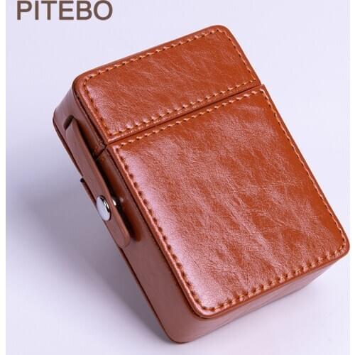 PITEBO Business Person Leather cigarette pack 20 cigarettes portable leather cigarette storage pack can accommodate a lighter
