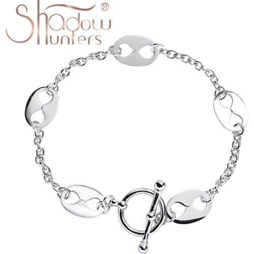 SHADOWHUNTERS Luxury Silver Women Jewelry 925 Sterling Silver Coffe Bean Bracelet Nautical Link Bracelet For Lover OT Cuff Clasp