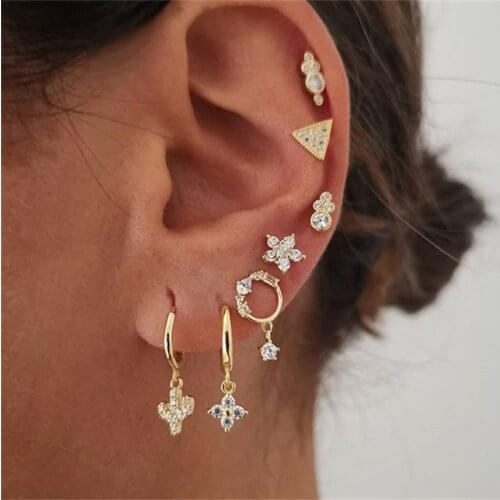 Golden Pop Trend Temperament Explosion Earrings Punk Style Triangle Rhinestone Geometry Women Wedding Elegant Earrings Set