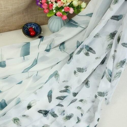 Feather Printed chiffon fabric Chinese style faux silk scarves costume Hanfu skirt dress skirt dress fabric