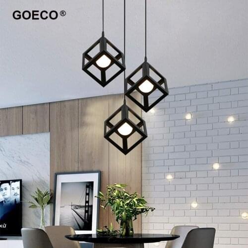 Modern Pendant Light Black Iron Retro Industrial Square Lamp Metal Hanging Lamp Nordic Indoor Light E27 Living Room Home