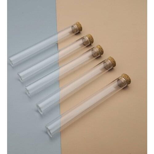 20pcs/50pcs/100pcs Lab 13x100mm Thick Glass Test Tube with Flat bottom and Cork Stoppers, Mini Wedding Vial Tube School Supplies